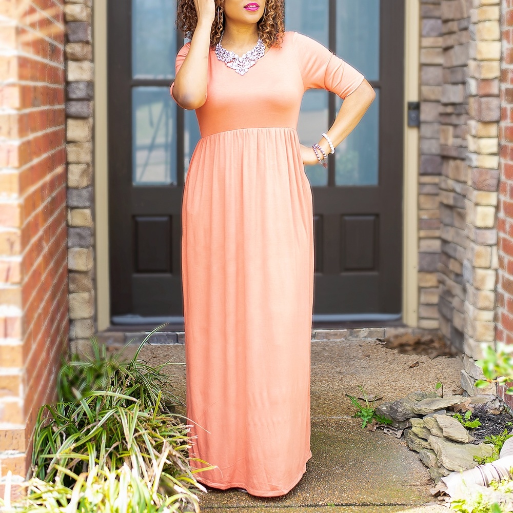 Peach Short Sleeve Maxi Dress